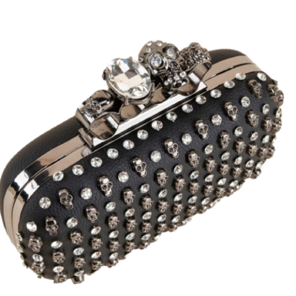 COPY - 001 - KNUCKLES skulls ring , rhinestone hard case clutch long chain. - Picture 3 of 16